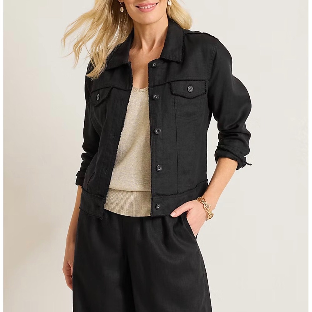 Tommy Bahama Two Palms Linen Raw Edge Jacket Button Front M Classic Coastal Chic